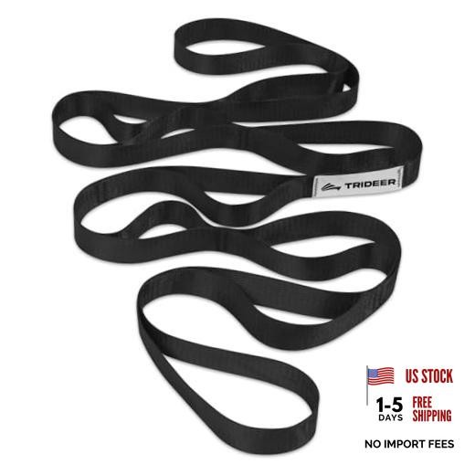 Non-Elastic Stretching Strap with Loops for Physical Therapy & Rehab, Black