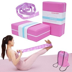 Yoga Blocks Set of 2 with 12 Loop Stretch Band and Carry Bag, Heavier High De…