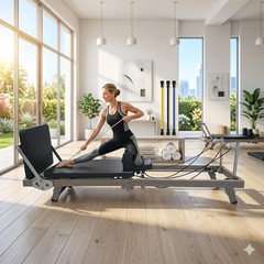 75″ Foldable Pilates Reformer –90% Pre-Assembled Home Gym Women Men Workouts Bun