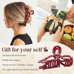 Rhinestone Hair Bow Claw Clip for Women, 4.3″, Butterfly Style, Non Wine red