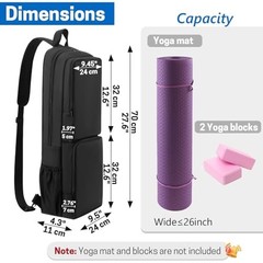 Yoga Mat Bag Carrier Waterproof Yoga Backpack with Multi Pockets, Black