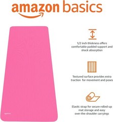 1/2″ Extra Thick Exercise Yoga Mat w/ 73.2″Lx24.3″Wx0.5″T & Elastic Strap – Pink