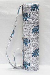 Indian Blue Elephant Hand Block Printed Yoga Mat Carrier Bags Gym Exercise Bags