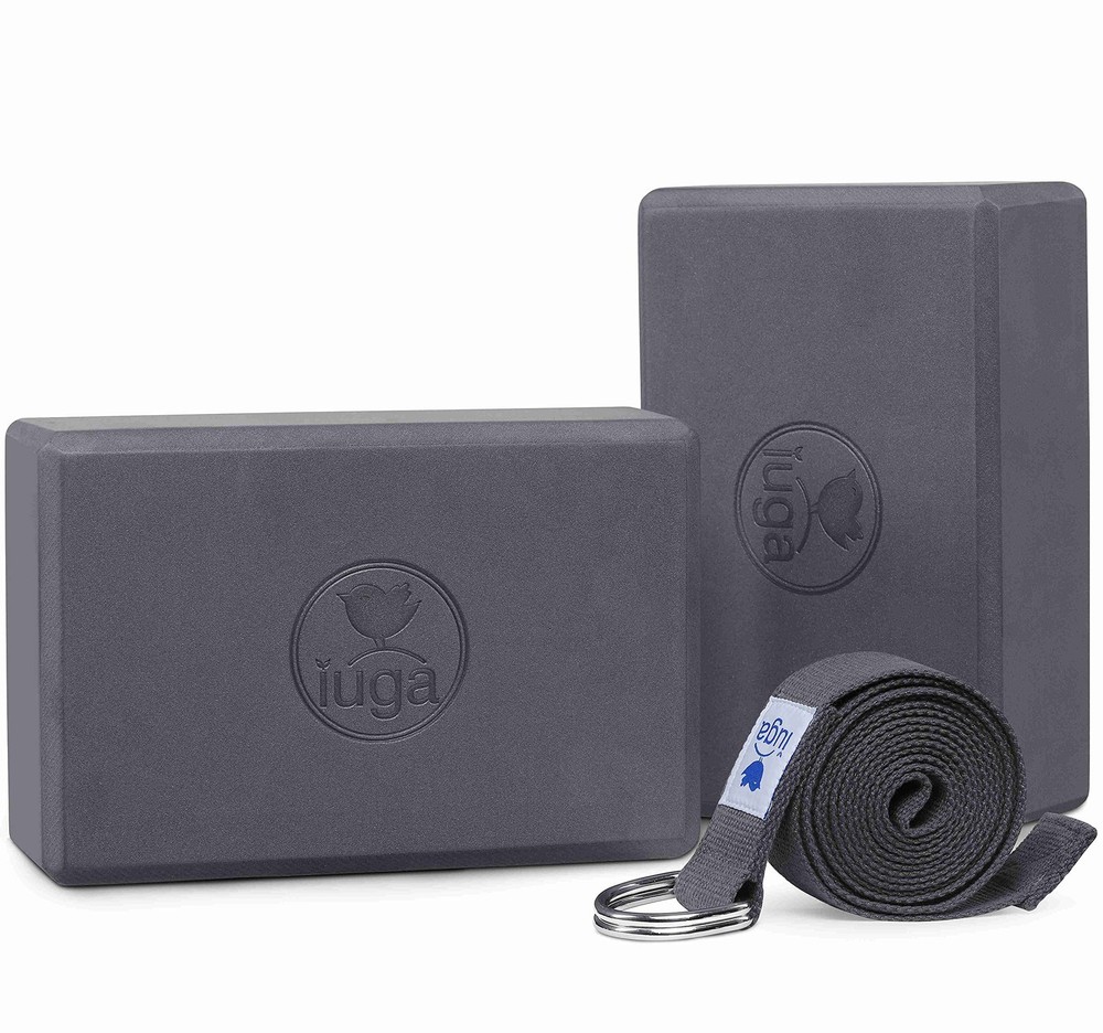 IUGA Yoga Block 2 Pack with Strap, High Density Blocks Gray