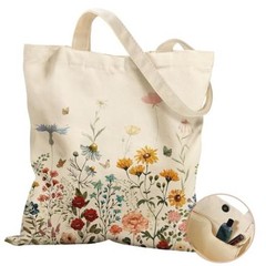 Aesthetic Tote Bag for Women- with Magnetic Buckle and Zipper Retro Flower