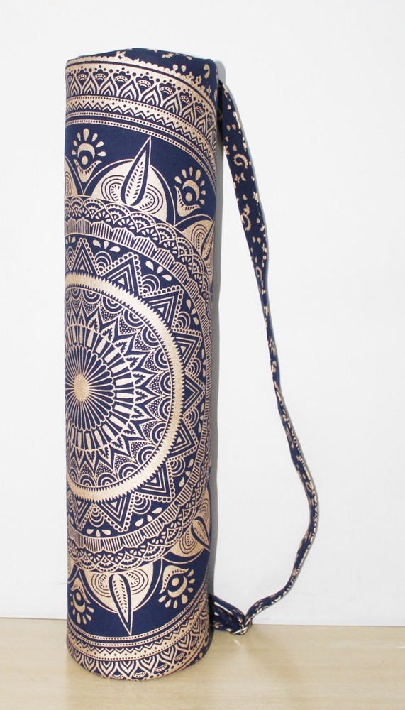 Blue GoldHand Block Yoga Mat Carrier Bag Hippie Mandala Cotton Bag With Shoulder