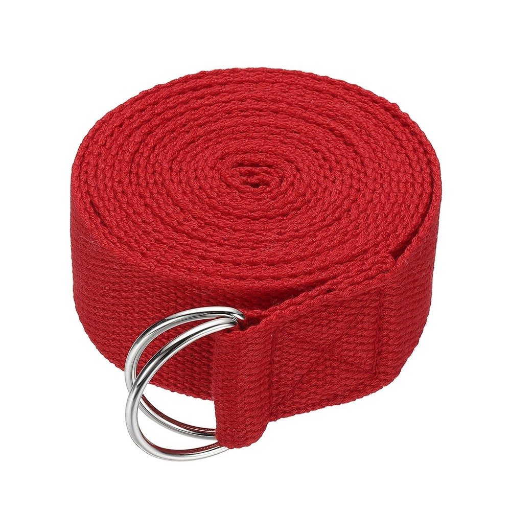 Yoga Strap with Adjustable Metal D Ring Buckle, 10.5ft & Red