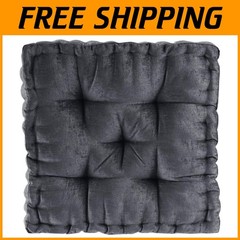 Chenille Tufted Sitting Cushion – Scalloped Edges, Charcoal