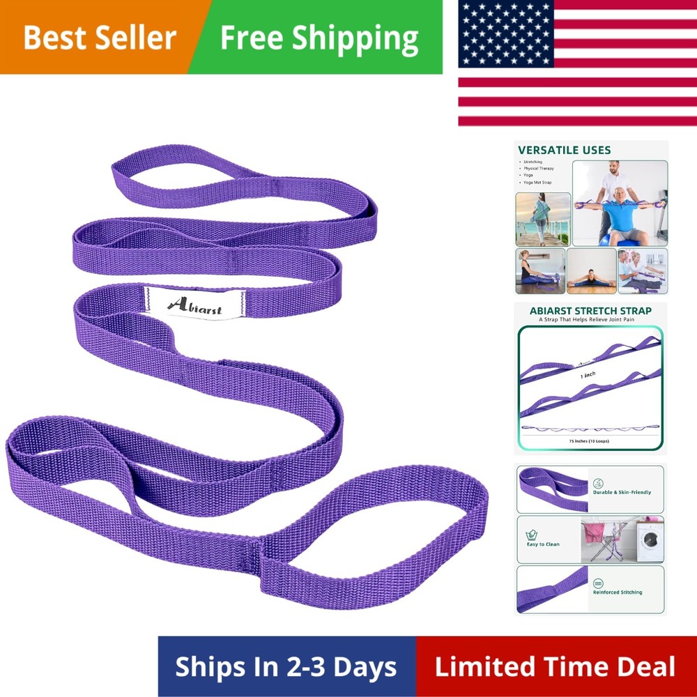 Stretching Strap Yoga Straps for Physical Therapy, 10 Loops Non-Elastic Stretch