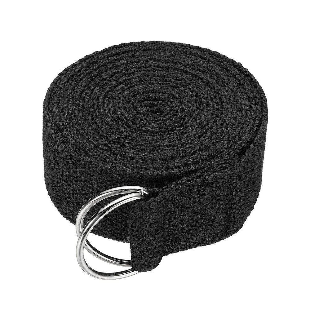 Yoga Strap with Adjustable Metal D Ring Buckle, 10.5ft & Black