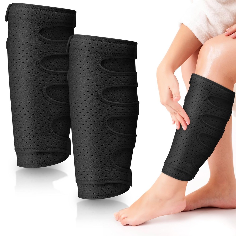 Hoolerry 2 Pcs Lymphedema Compression Wraps Calf Adjustable Brace 5 Strap Leg…