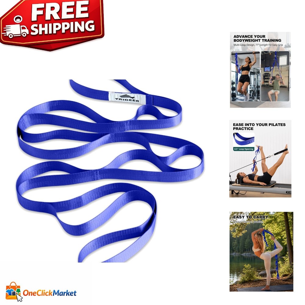 Non-Elastic 75-Inch Stretching Strap with Loops for Rehab & Yoga Mobility