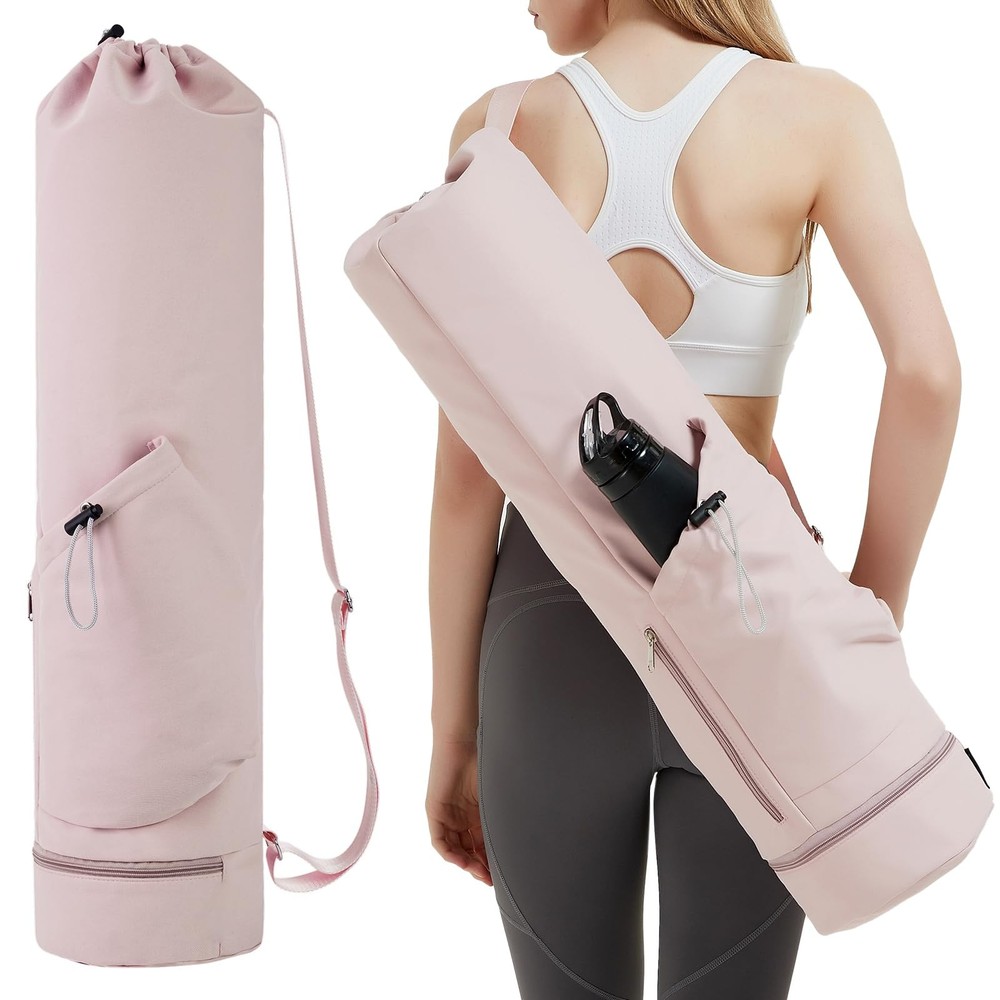 sportsnew Yoga Mat Bag with Water Bottle Pocket & Wet for Medium, Pink