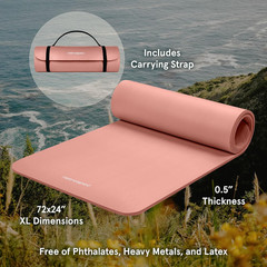 Solana Yoga Mat Thick 1/2In Non-Slip Workout Mat with Nylon Strap – 72X24In Exer