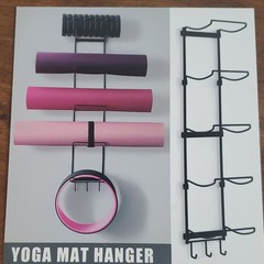 Black Metal Wall Mount Multi-Compartment Yoga Mat Hanger Rack 36 x 9 in