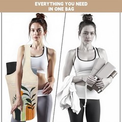 Yoga Mat Bag Carrier for Women with Side Large Pocket Durable Linen Boho Plants