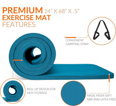 1/2-Inch High Density Exercise Yoga Mat with Strap | Multiple Options