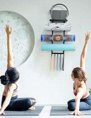 Yoga Mat Holder Wall Mount Gym Storage Rack Shelf Hooks
