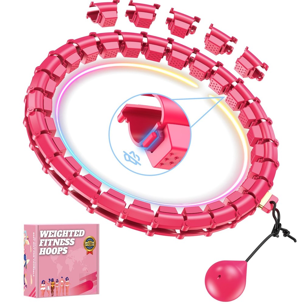 Fit Hoop Weighted Hula Pilates Circles, 32 Detachable Parts & 65″, ROSY