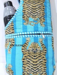 Handmade Quilted Cotton Yoga Mat Bag Tiger Print Sling Carrier Shoulder Bag