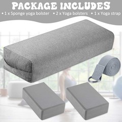 4 Pcs Yoga Bolster Pillows Blocks with Strap Set Comfortable Meditation Pillo…