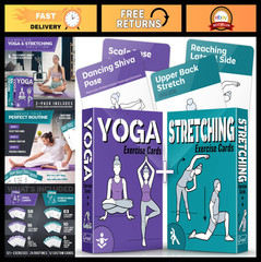 2-Pack Yoga Exercise Cards – 121 Poses & 26 Routines, Waterproof Fitness Deck fo