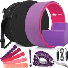 Yoga Wheel Set 11-In-1,Back Roller & 2 Blocks with Strap,Resistance Bands,Jump R