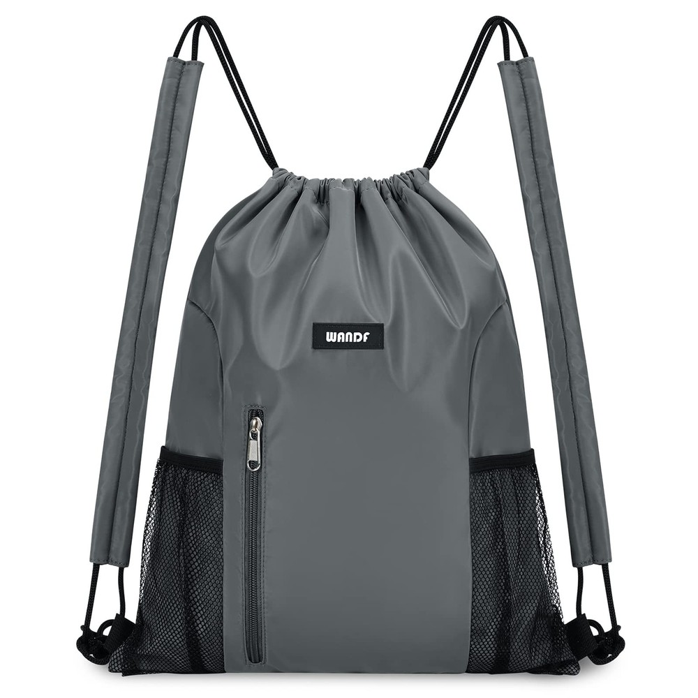 WANDF Drawstring Backpack with Shoulder Pad Sports Gym Backpack with Mesh Poc…