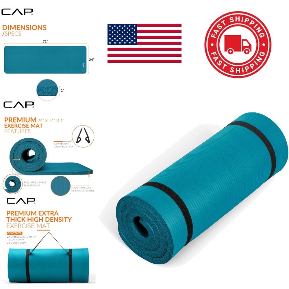 Extra Thick 1 Inch Yoga Mat in Teal High Density Foam Perfect for All Exercises