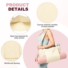 1 Pcs Yoga Bag, Tote Pilates Bag with Yoga Mat Holder Canvas & Beige