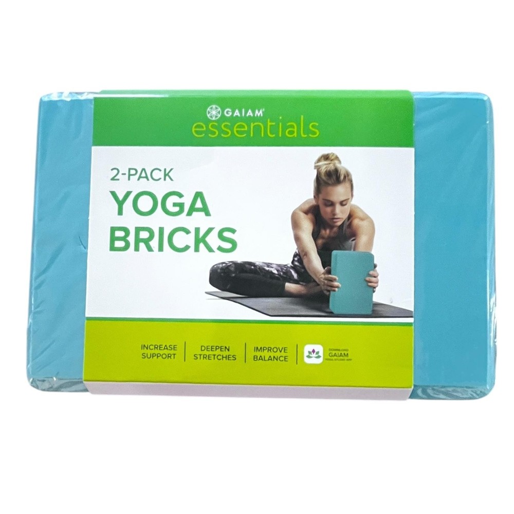 Gaiam Essentials Yoga Blocks 2 Pack Blue Foam Bricks 9x6x3 Support Stretch