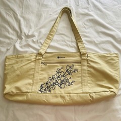 Gaiam Yoga Mat Tote Duffle Shoulder Bag Canvas with Embroidered Floral Design