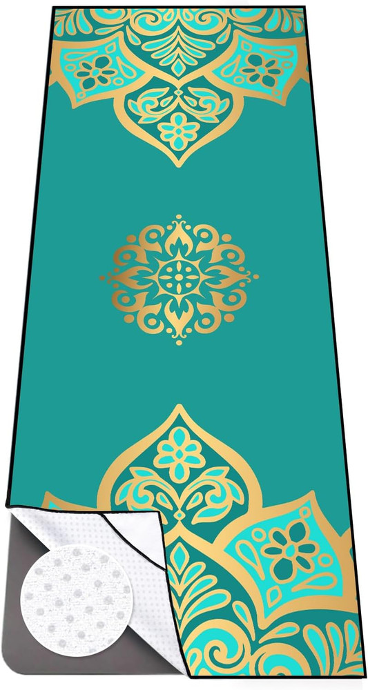 Yoga Towel with Corner Pockets, Non Slip Grip Dots Absorbent Hot Yoga Mat Towels