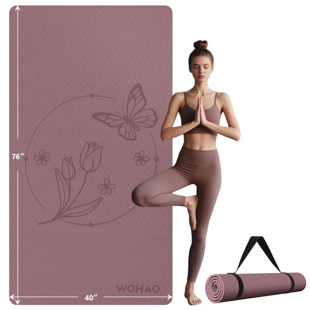 WOHAO Large 76″x40″x0.4″ Yoga Mat – Extra 74.8″ x 41.3″ x 0.4″, Dull Pink