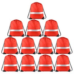 Pcs Drawstring Backpacks with Reflective Strips – Polyester, 15.7″ x 12 Red