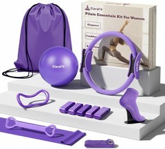 ElaraFit 13-Piece Pilates Ring and Ball Set with Resistance Bands – Purple