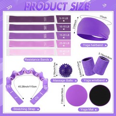 Poen 18 Pcs Purple Home Pilates Ball and Ring Circle Set Yoga Fitness