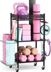 Storage Rack for Yoga Mat, Foam Roller, Gym Equipment, & Fitness gear (METAL)