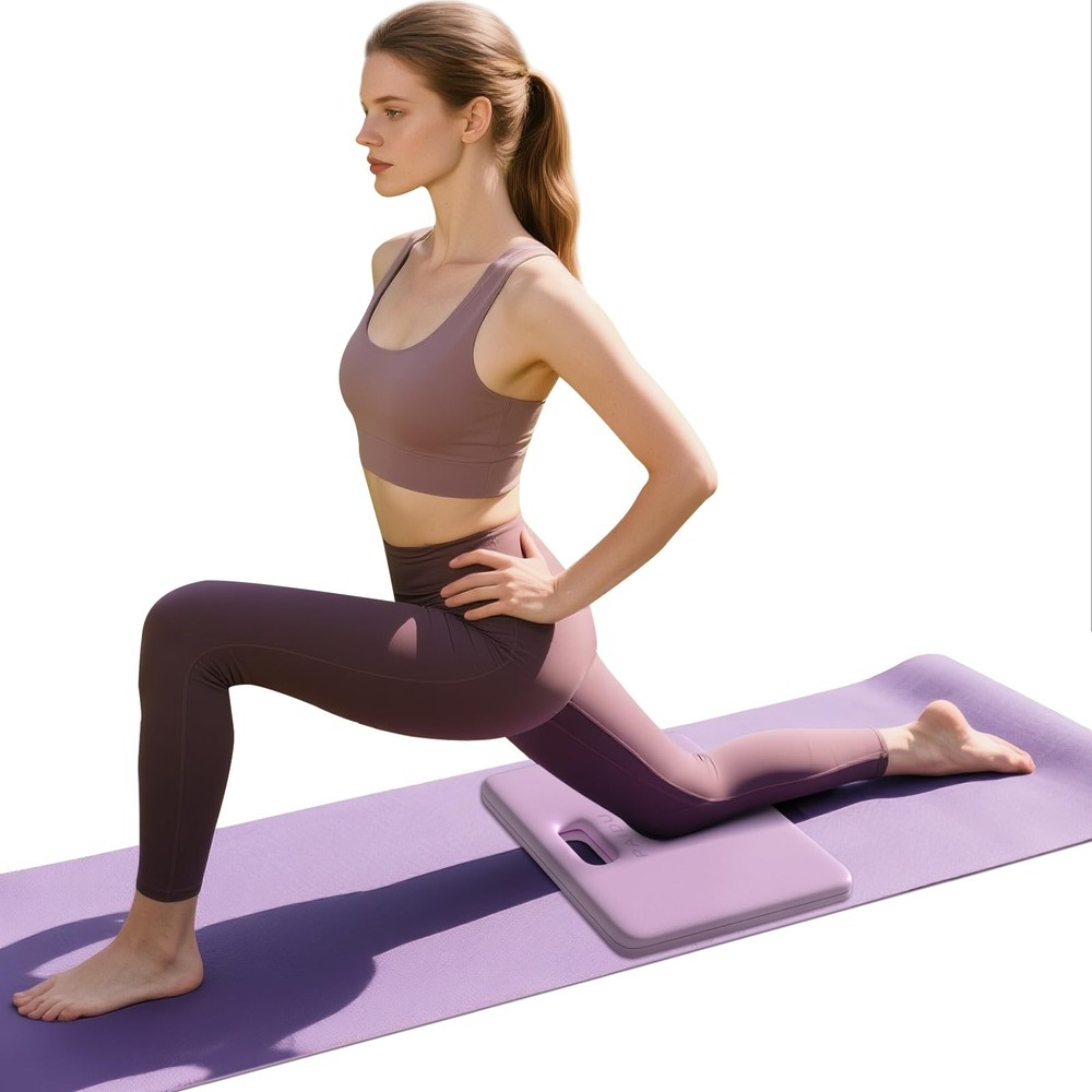 Yoga Knee Pad – 1 Inch Thick with Extra Cushioning, Purple + Warm Grey