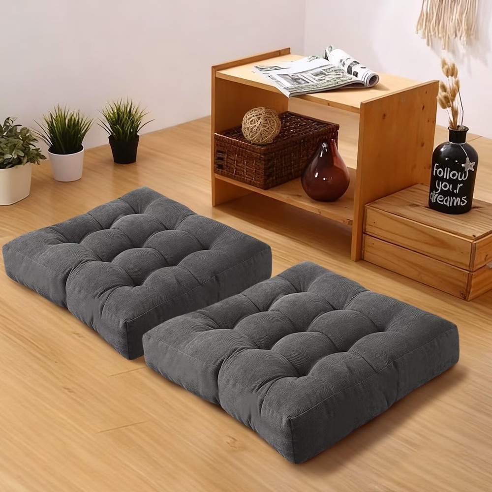 18x18in Floor Pillows Set Square Chair Cushion Pad for Sitting Tufted Corduro…