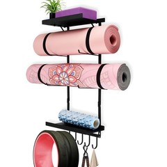 Yoga Mat Holder Wall Mount, Yoga Mats Rack with Double Floating Shelves, Yoga…