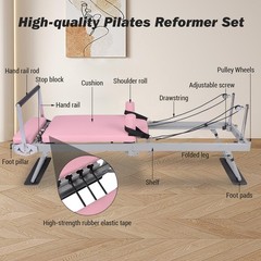 Resistance Ropes Included Pink Pilates Reformer Machine 77.5″, Foldable Adjustab