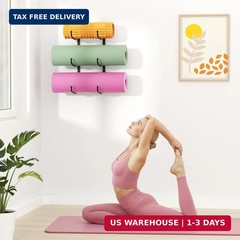 Yoga Mat Holder Wall Mount, 3-Tier Storage Rack for Yoga Mat, Foam Roller, Block