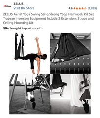 ZELUS Yoga Swing Black Retractable Buckles Kit w/ Straps, Hooks, Bag