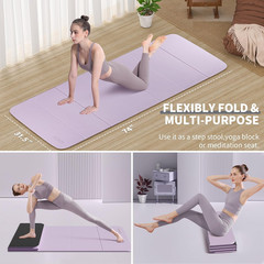 Foldable Yoga Mat Extra Thick & Large (74″ X 31.5″ X 0.32″), Double-Sided Non Sl