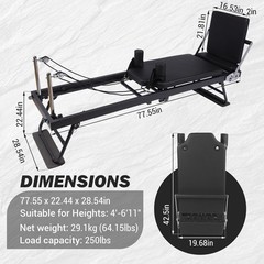 Foldable Pilates Reformer Machine with Wheels, Adjustable Armrests & Headrest