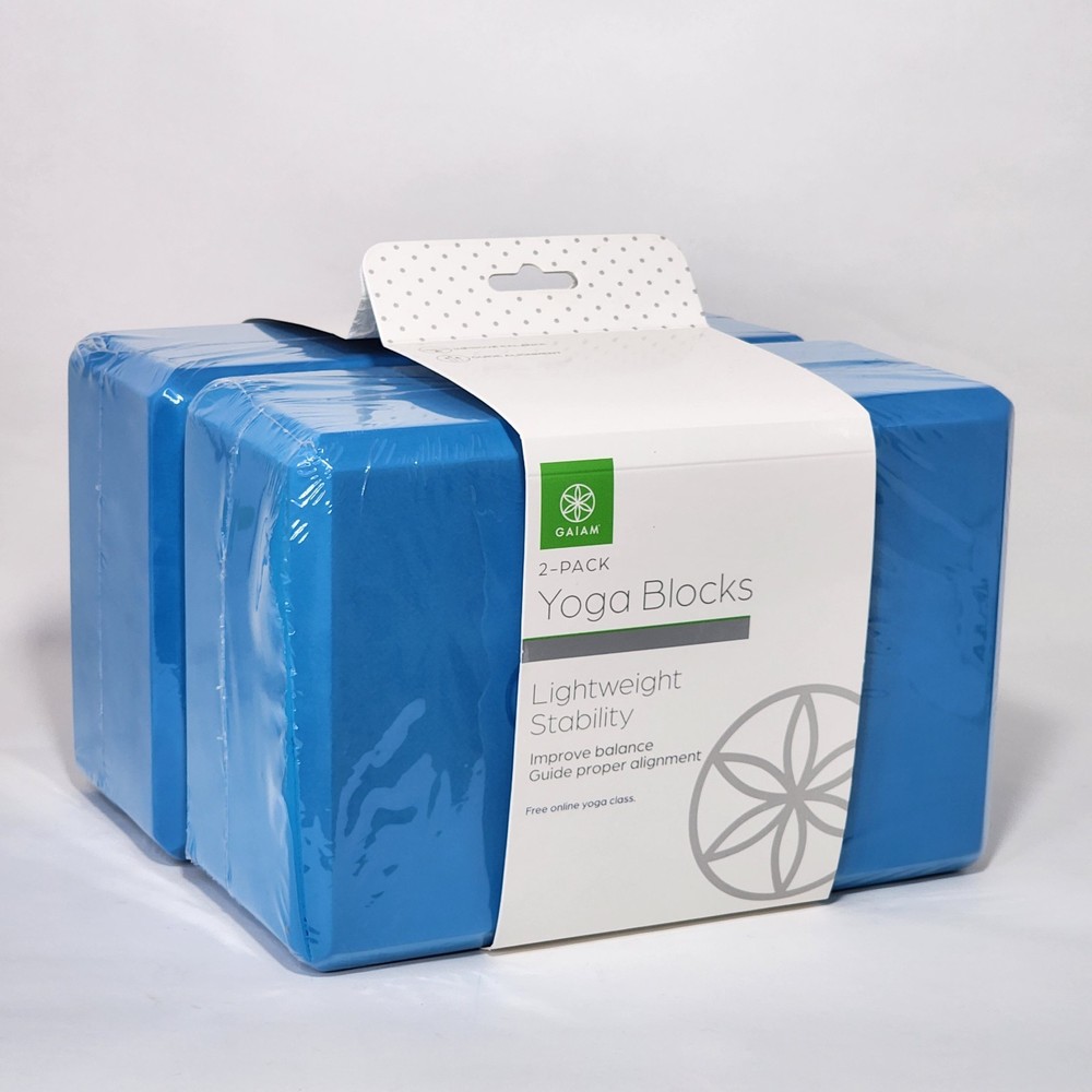 Gaiam Yoga Supportive Foam Block Soft Pilates Meditation Blue 9x6x4 – 2-pack