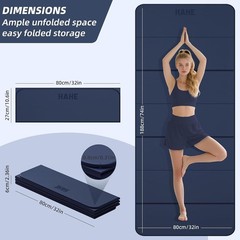 Foldable Yoga Mat,74″Lx32″Wx1/3″Thick,Folding Exercise Mat,Non-slip Wide Pila…