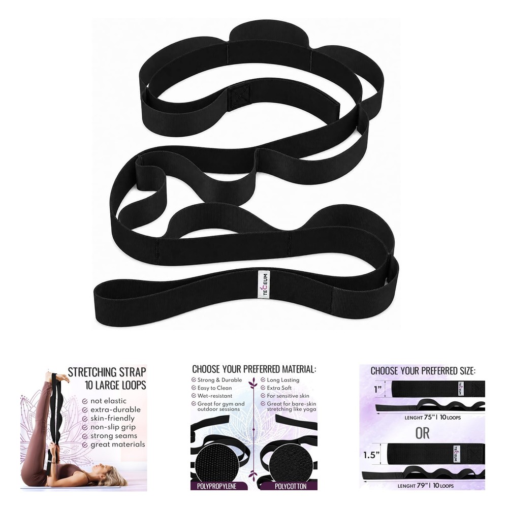 Stretching Strap with 10 Loops for Physical Therapy and Yoga, Non-Elastic Fit