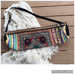 Embroidered Thailand Yoga Mat Bag Boho Cotton Shoulder Strap Zip Pocket